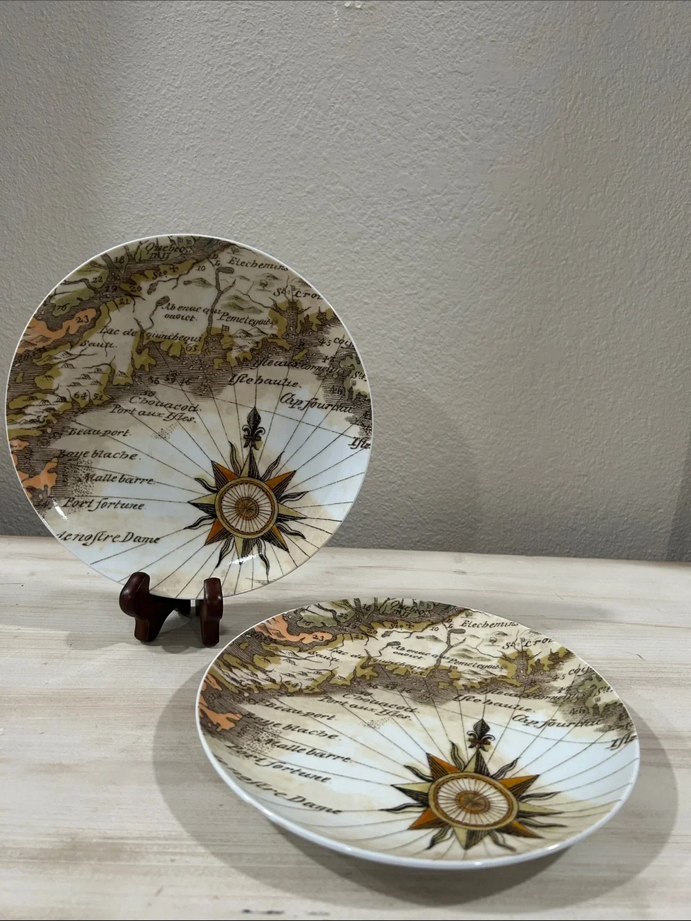 Pottery Barn-Coastal Curiosity Plate- Fall Colors/Compass Rose